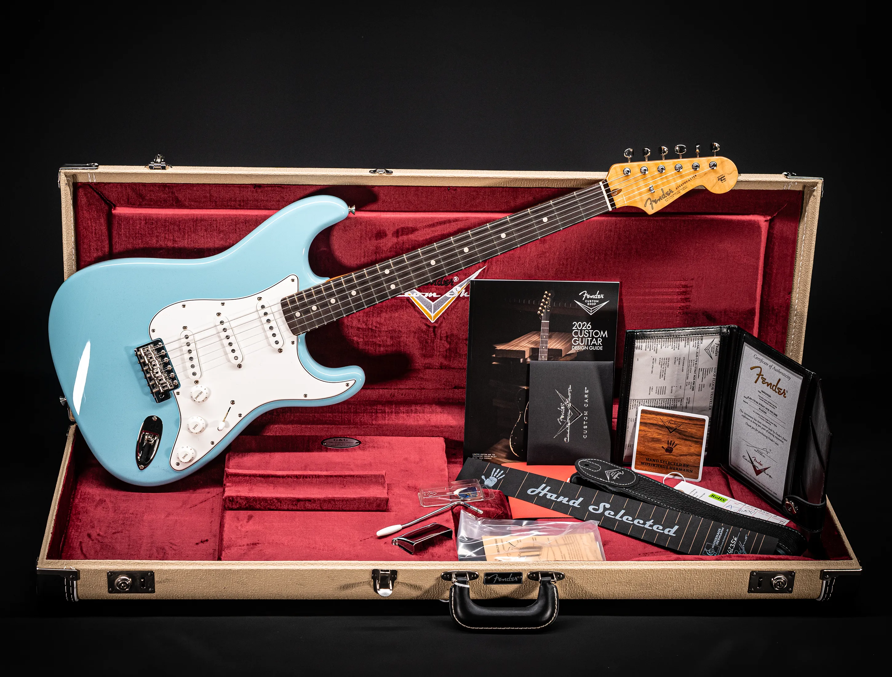 Fender MBD 1963 Stratocaster Prestige NOS flame Neck - Daphne Blue