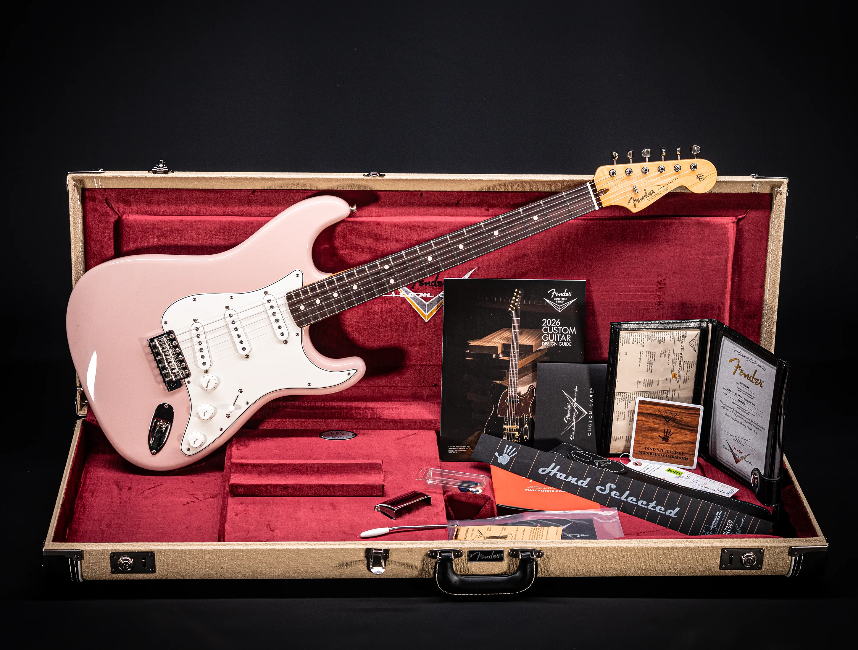 Fender MBD 1963 Stratocaster Prestige NOS flame Neck - Shell Pink