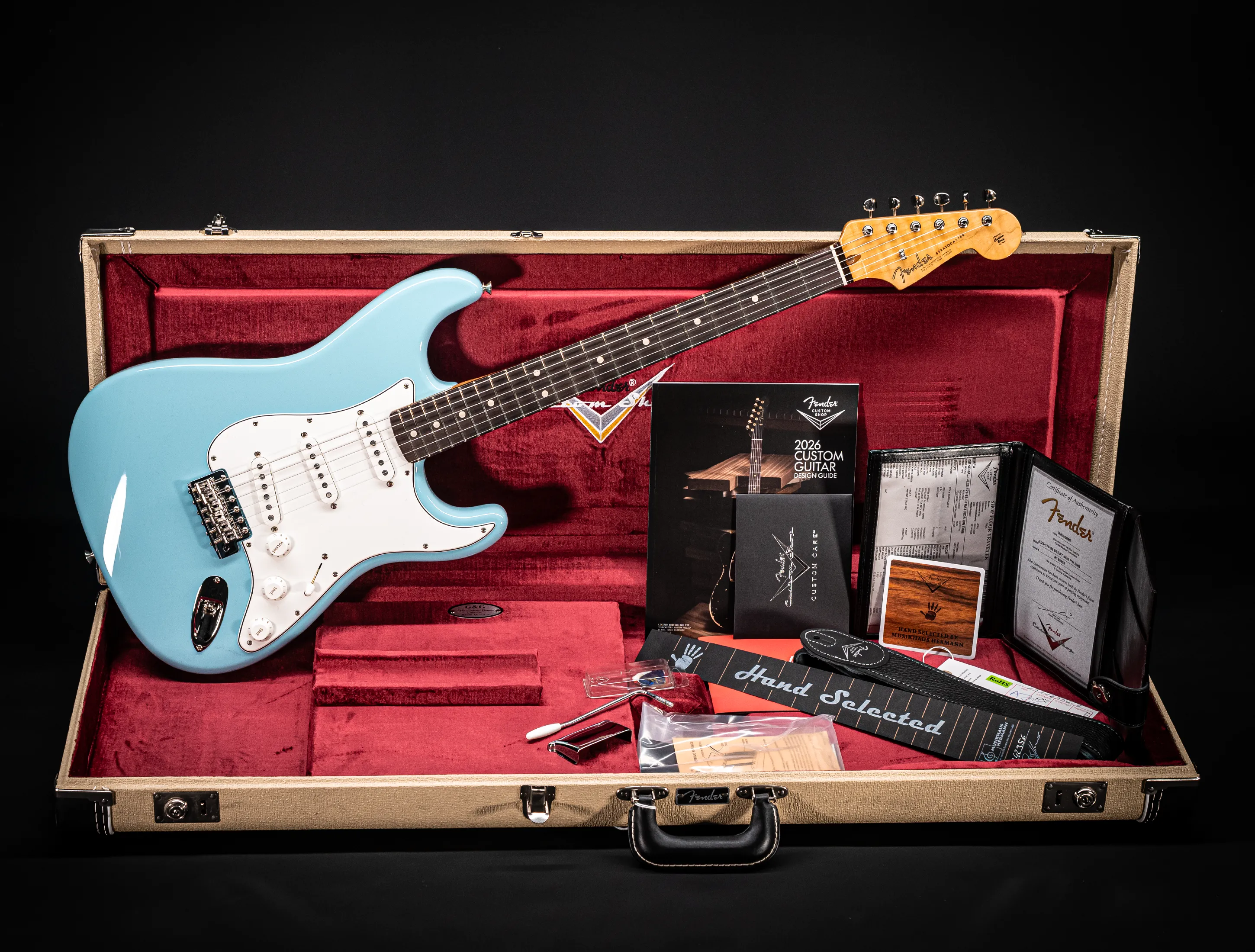 Fender MBD 1963 Stratocaster Prestige NOS flame Neck - Daphne Blue