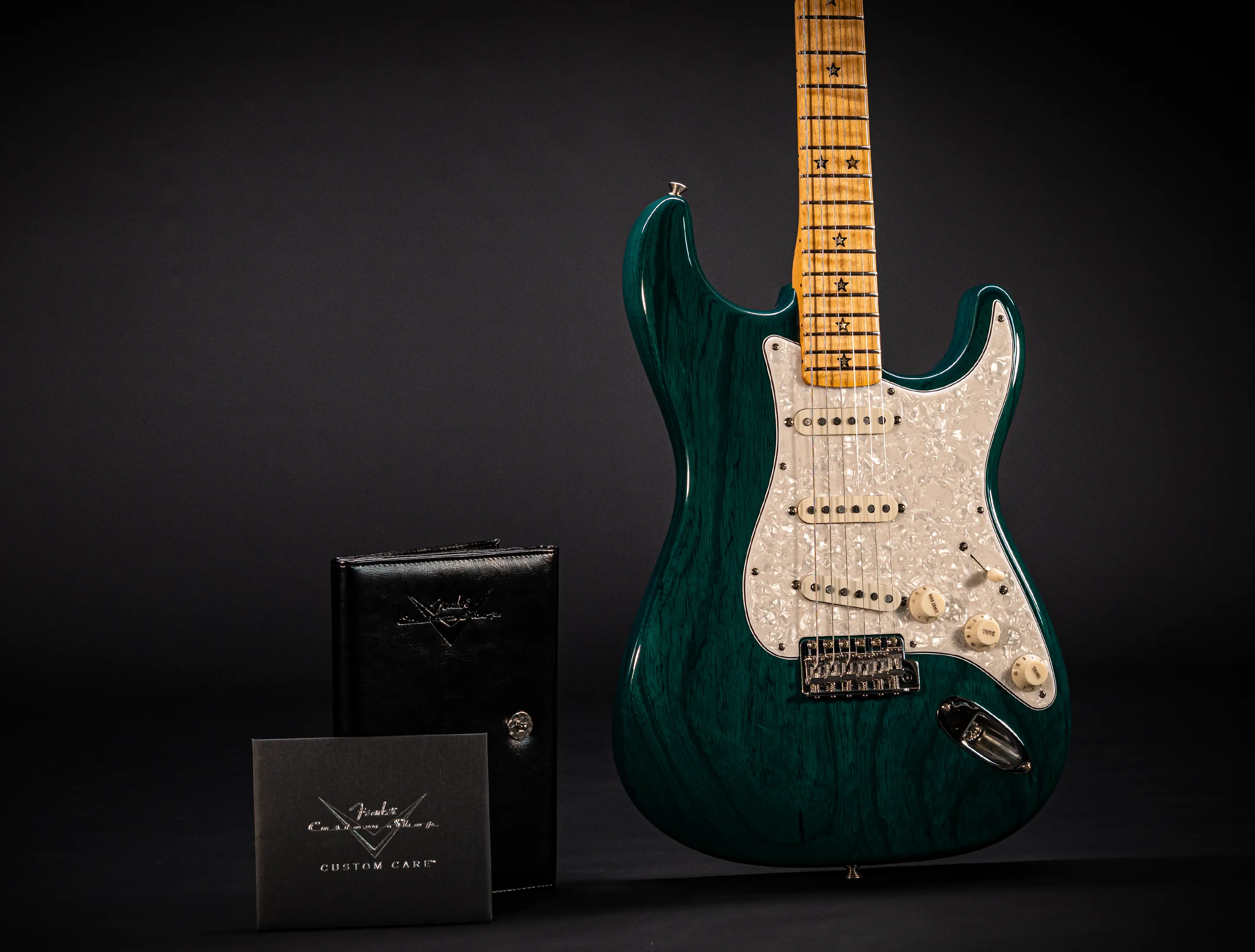 Fender MBD Limited 50s STARS Stratocaster NOS flame Neck - Transparent Teal Green