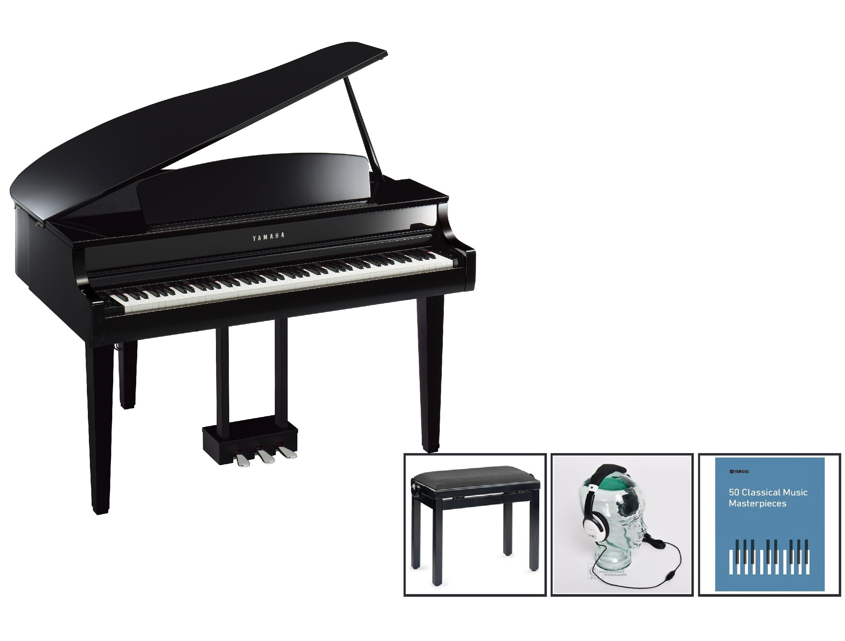 Yamaha CLP-765 GP PE Flügel Schwarz poliert - Bundle Set 1