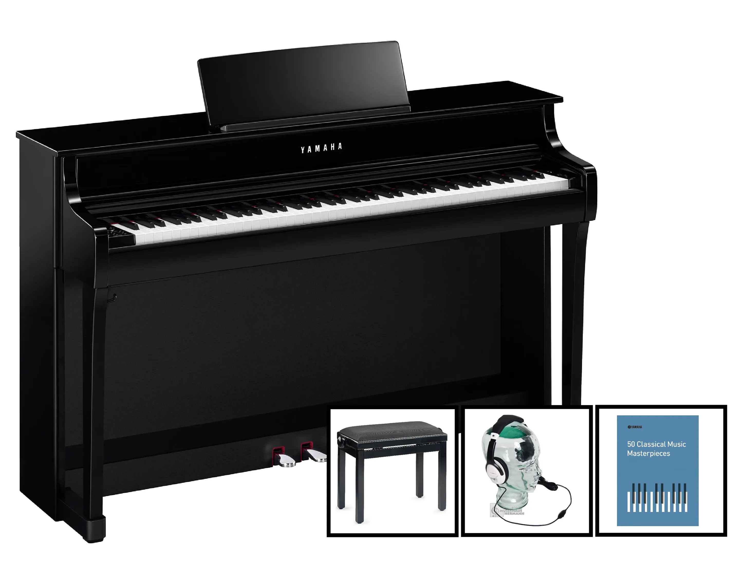 Yamaha CLP-835 PE Schwarz poliert Bundle Set